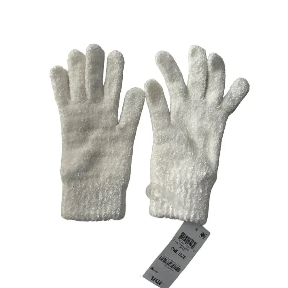 NWT Charter Club Solid White Ivory Soft stretch Chenille Gloves #1947